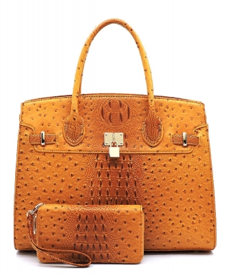 Ostrich Croc Padlock 2n1 Satchel Faux leather OS1096W MUSTARD